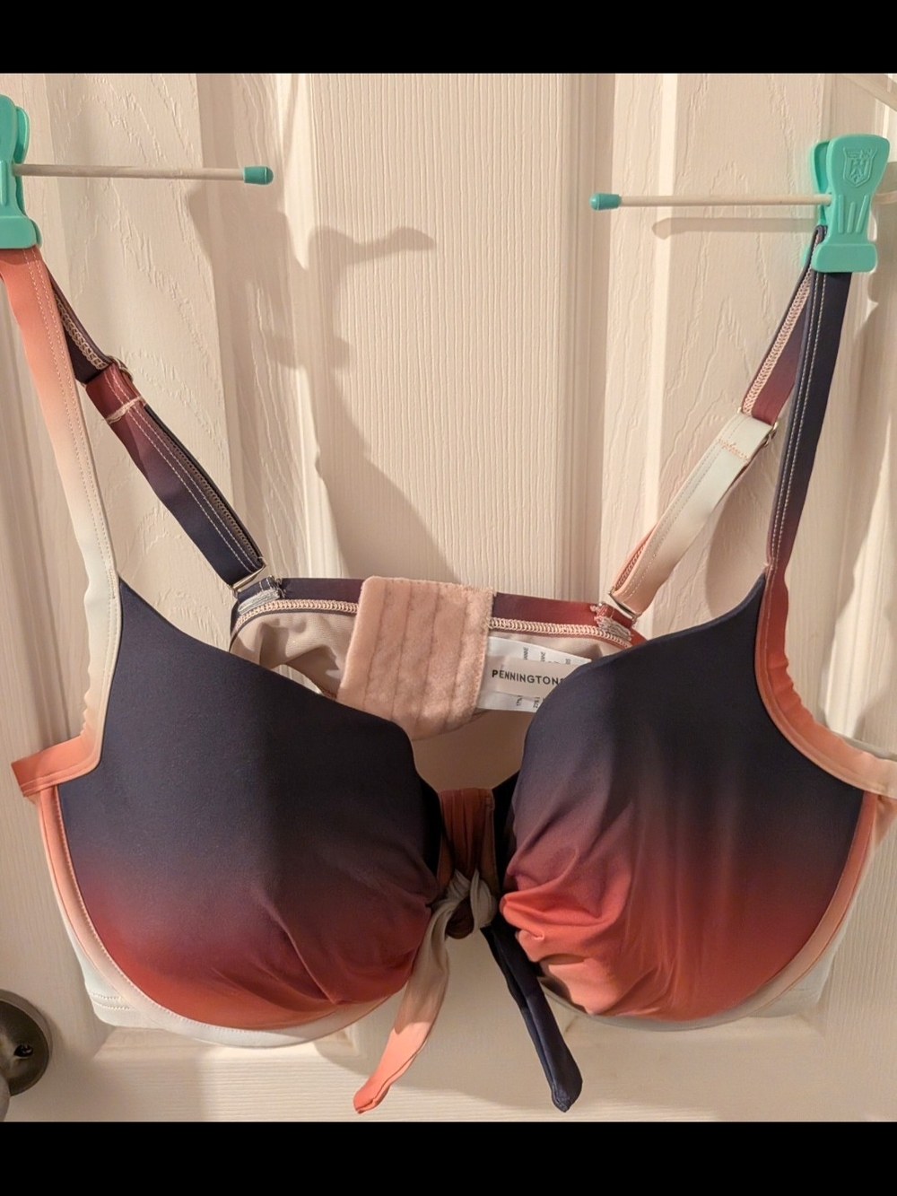 Penningtons Ombre Navy and Coral Tie-Front Push-Up Bikini Top 2XL Never worn